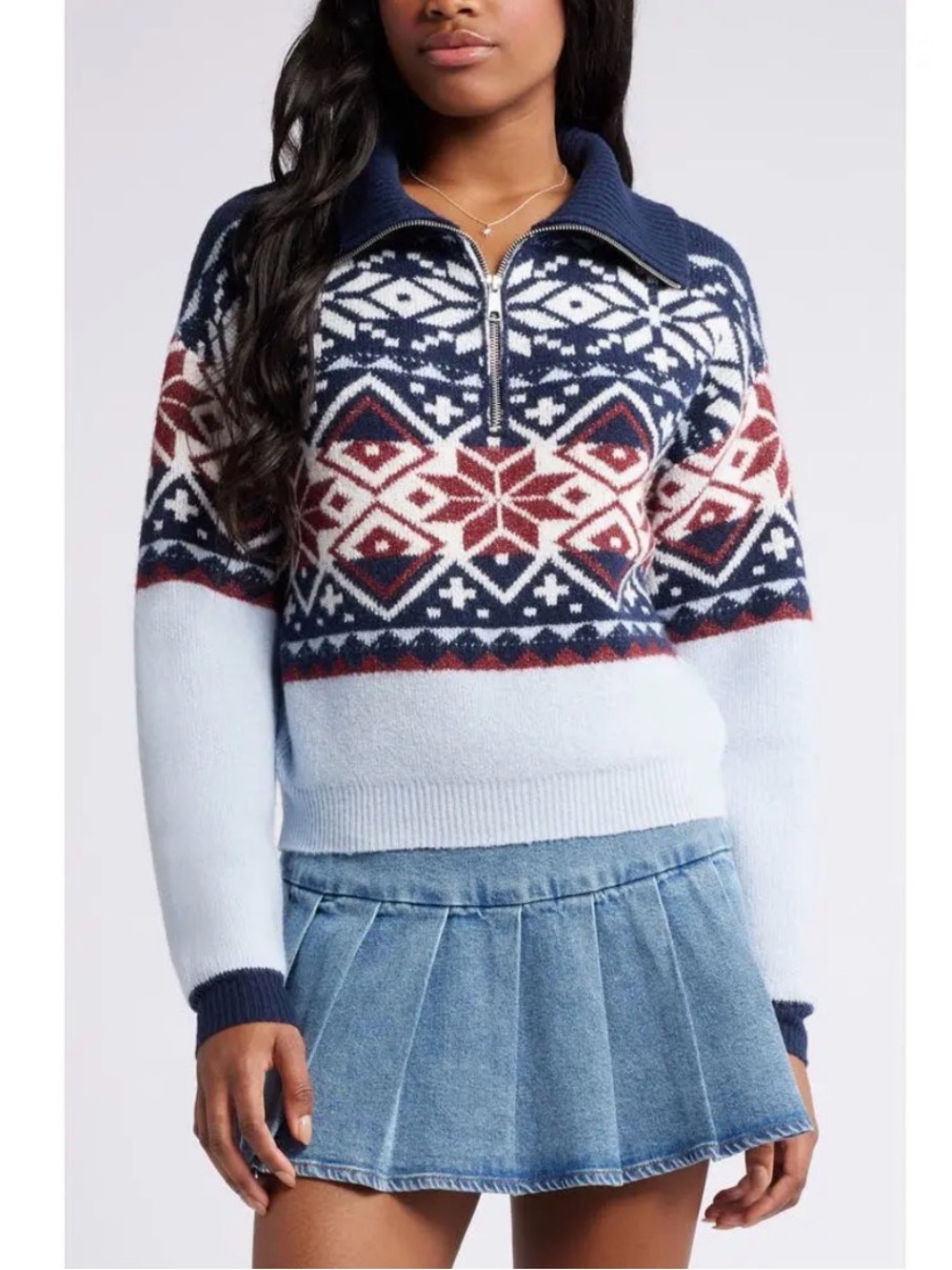 BP Fair Isle Quarter Zip Sweater, navy snowflake, size XL